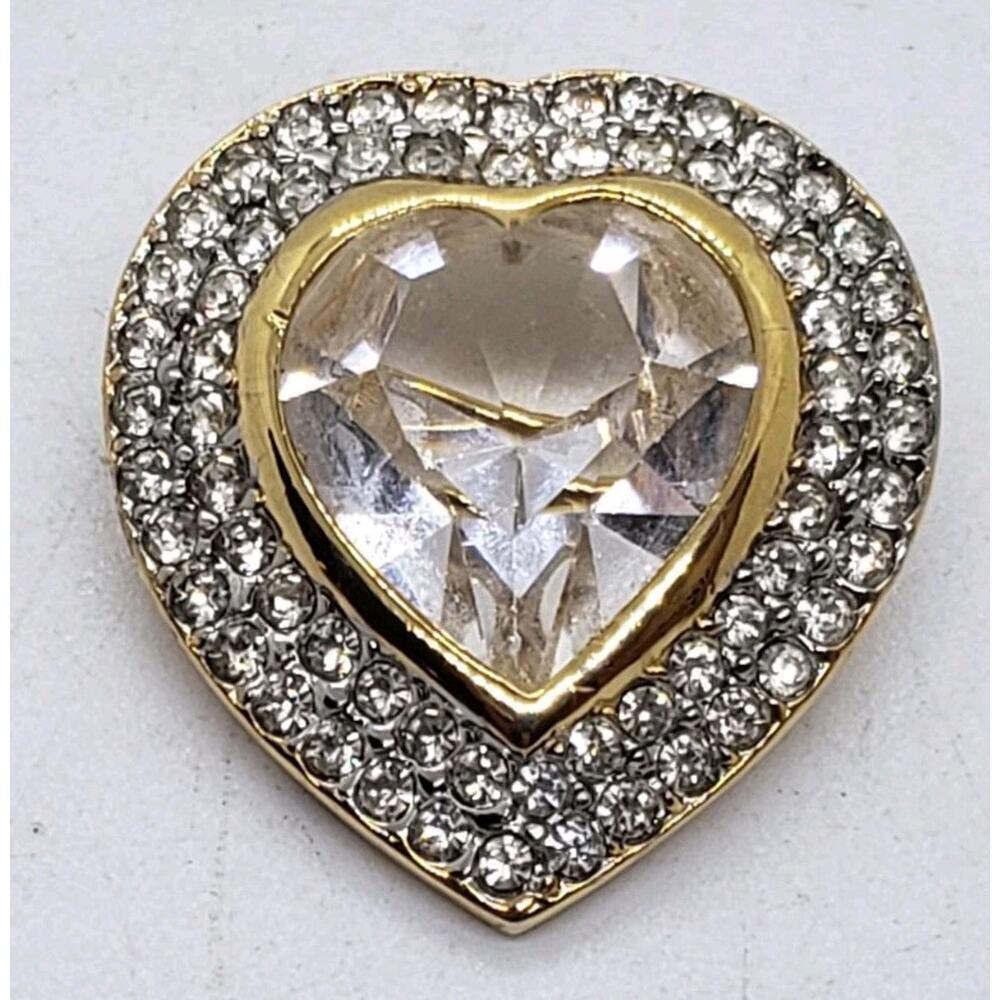 Vintage Kenneth Lane Heart Brooch Large Stone Rhinestones